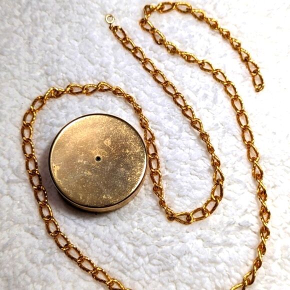 Vintage Napier Goldtone Chain Link Necklace w/ Brass Tin Container - Picture 2 of 13